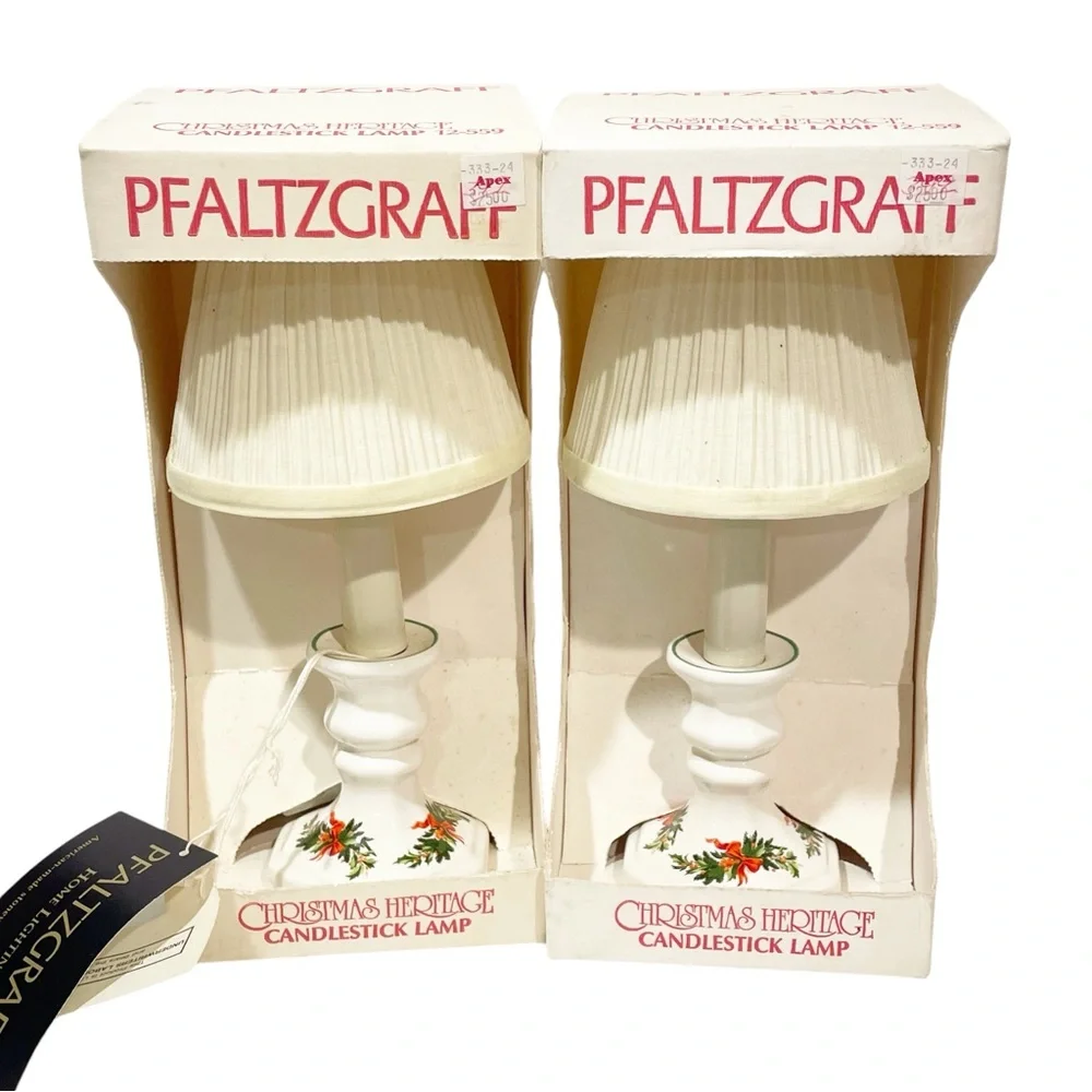 PFALTZGRAFF CHRISTMAS HERITAGE Candlestick Lamp with‎ Shade Lot of 2 NEW